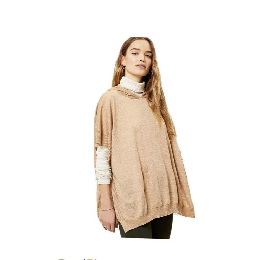 Ann Taylor LOFT Womens M/L Hoodie Poncho Pullover Sweater Desert Khaki $69 1344